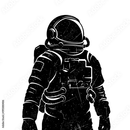 Astronaut suit silhouette, space exploration, retro style