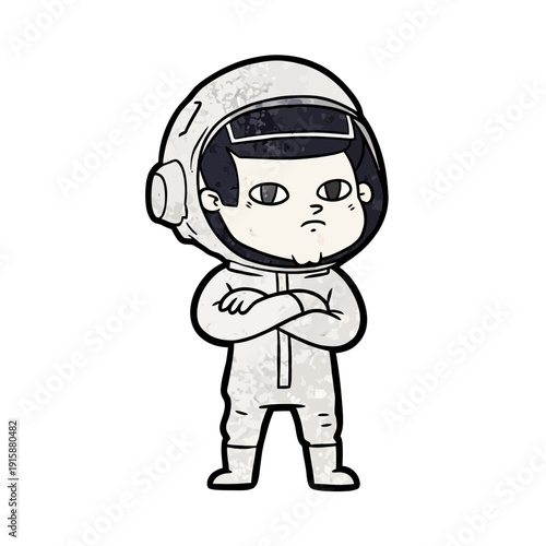 Cartoon astronaut with crossed arms