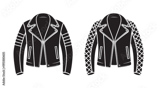 Black and white illustrations of jackets with distinctive designs and patterns on a plain background