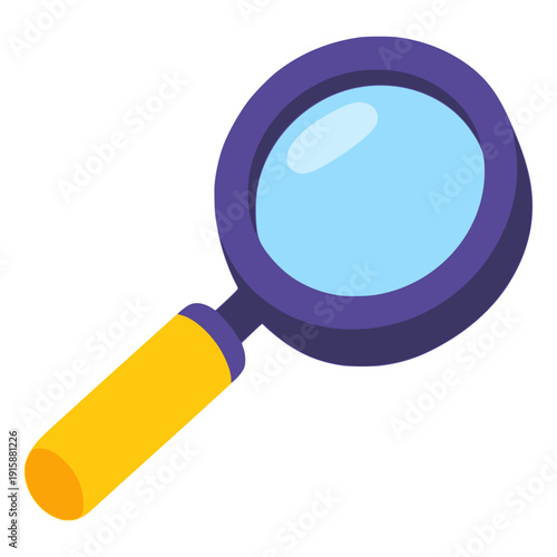 Optical magnifying glass search find object flat color vector illustration template design