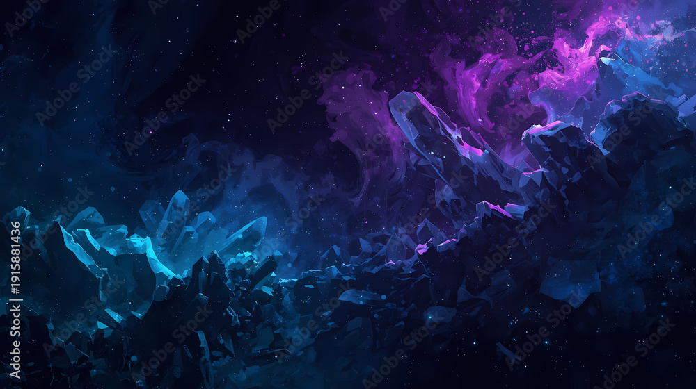 Obraz premium A mesmerizing cosmic scene with glowing crystals evokes wonder and mystery, perfect for creative projects.