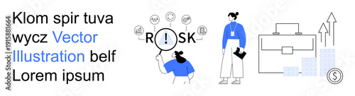 Risk management, financial analysis, business strategy, professional growth, investment planning, decision-making. Person analyzing risk, professional with documents and financial growth icons. Risk