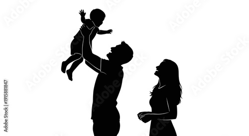 Family Silhouette Happy Moment.