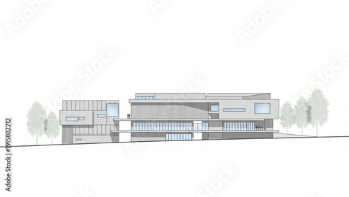 Modern Architectural Elevation Drawing Showcasing Contemporary Building Design and Structure