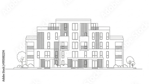 Modern Minimalist Line Art Illustration of a Contemporary Apartment Building in Urban Setting