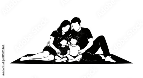 Family sitting on floor.