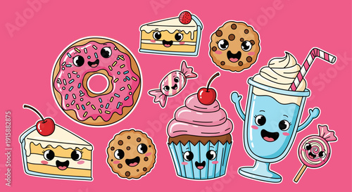 Cartoon Desserts with Smiling Faces.