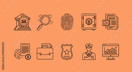 Collection of Simple Line Icons Representing Security.