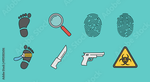 Crime Scene Investigation Icons Set Vector.