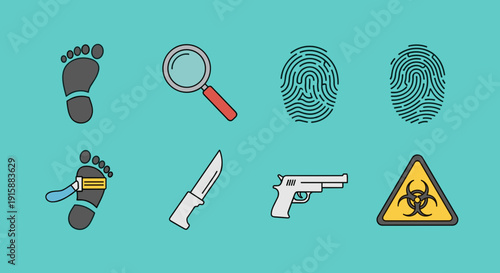 Crime Scene Investigation Icons Set.