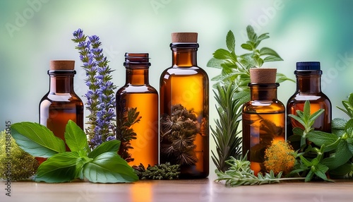 Amber Bottles With Herbal Remedies