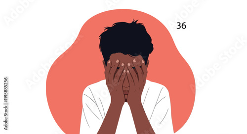 Illustration of a Young Black Man Hiding Face in Hands, Representing Depression, Shame, Mental Health Crisis, Stress, and Emotional Despair.