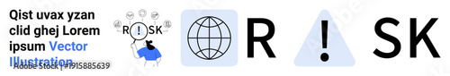 Business strategy, warning signals, global challenges, operational risks, decision-making, hazard communication. Risk concept design with letters, globe and exclamation. Warning signals and global