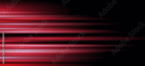 Blue and red high-speed abstract background. Movement light trails effect on black backdrop. Wide technology banner with glowing light motion effect. Vector illustration