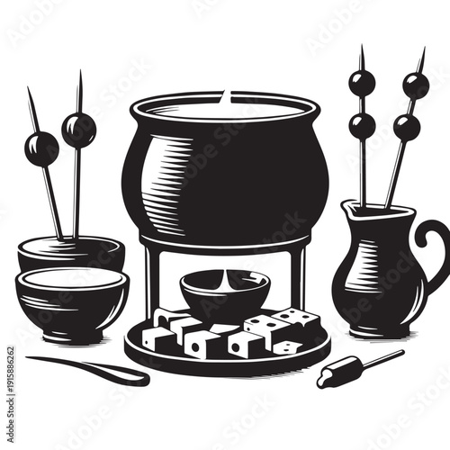 Black Cheese Fondue Silhouette Vector, High Quality Illustration on White Background