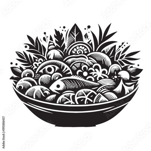 Black Ceviche Silhouette Vector, High Quality Illustration on White Background