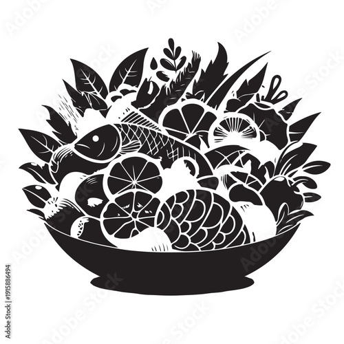Black Ceviche Silhouette Vector, High Quality Illustration on White Background