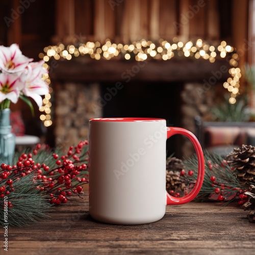 Wallpaper Mural Festive Mug Mockup with Holiday Decor, Fireplace and Lights, Perfect for Seasonal Marketing Campaigns Torontodigital.ca