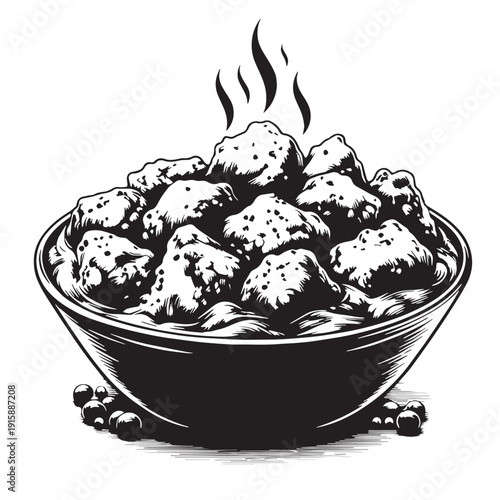 Black Chicken Tikka Masala Silhouette Vector, High Quality Illustration on White Background