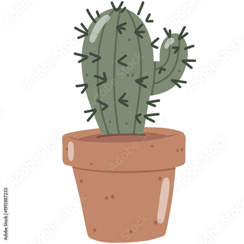 Hand-drawn cute potted cactus illustration, kawaii succulent heart-patterned pot