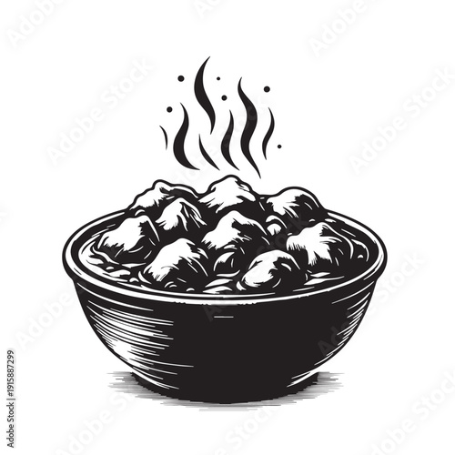 Black Chicken Tikka Masala Silhouette Vector, High Quality Illustration on White Background