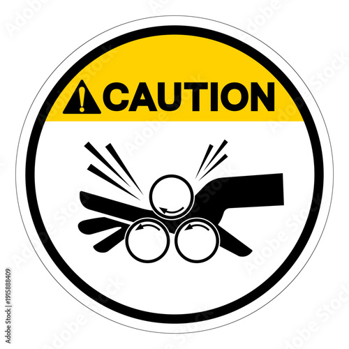 Caution Rotating Roller on Roll Bender Hazard Symbol Sign ,Vector Illustration, Isolate On White Background Label.EPS10