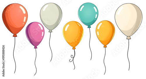 balloons, colorful, illustration, isolated, party, celebration, festive, birthday, event, fun, joy, happy, cheerful, decoration, decor, holiday, carnival, festival, kids, children, playful, cute, vibr