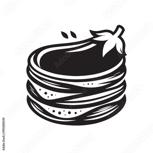 Black Eggplant Parmesan Silhouette Vector, High Quality Illustration on White Background