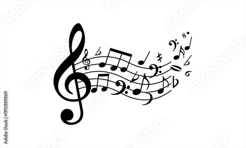 Musical notes and clef flowing in a harmonious composition.