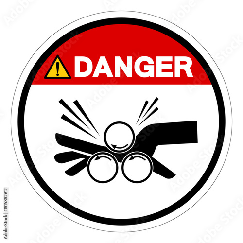Danger Rotating Roller on Roll Bender Hazard Symbol Sign ,Vector Illustration, Isolate On White Background Label.EPS10