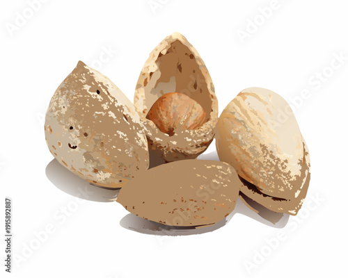 A collection of open and closed pistachio nuts on a white surface