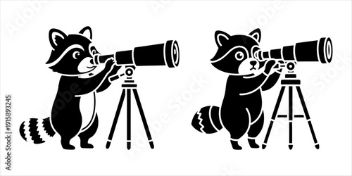 Charming Raccoons Observing Celestial Wonders Through Stargazing Telescopes