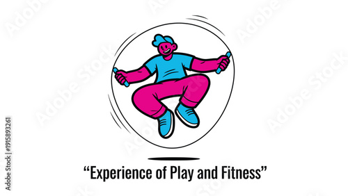 Vibrant cartoon person skipping rope, symbolizing fitness, play, and active lifestyle
