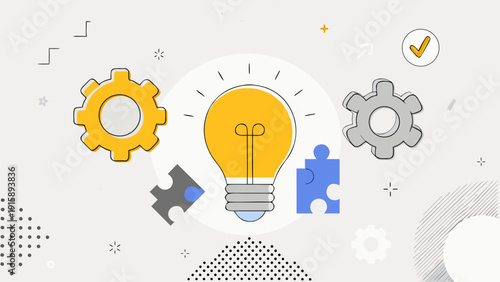 Creative idea concept with gears lightbulb and puzzle pieces