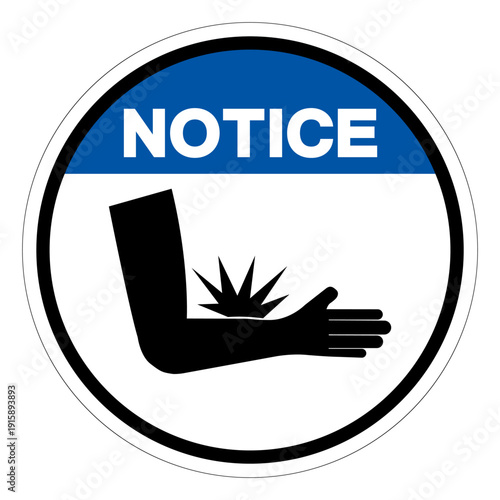Notice Arm Crush and Pinch Hazard Symbol Sign,Vector Illustration, Isolated On White Background Label.EPS10