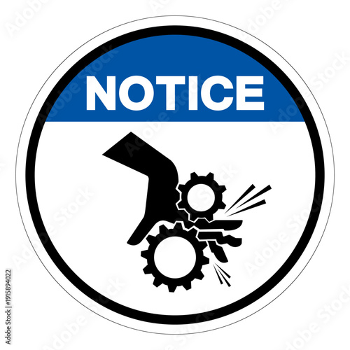 Notice Rotating Gear Can Nip Hazard Symbol Sign ,Vector Illustration, Isolate On White Background Label.EPS10