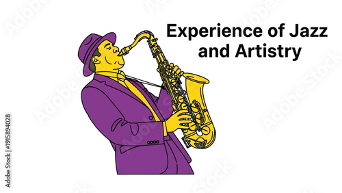 Cartoon Jazz Musician Playing Saxophone. Experience of Jazz and Artistry Concept Illustration