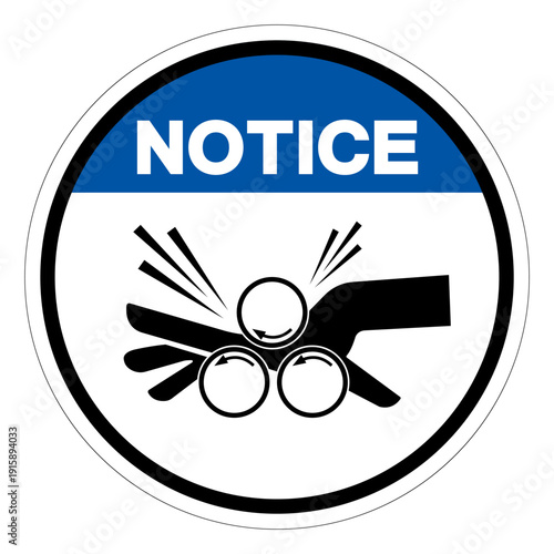 Notice Rotating Roller on Roll Bender Hazard Symbol Sign ,Vector Illustration, Isolate On White Background Label.EPS10