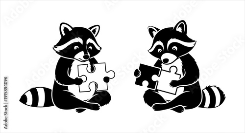 Cute raccoons collaborating on a puzzle, symbolizing teamwork and connection in problem-solving