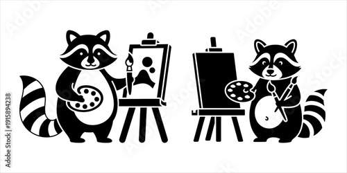 Charming raccoon characters engaged in creative painting hobby