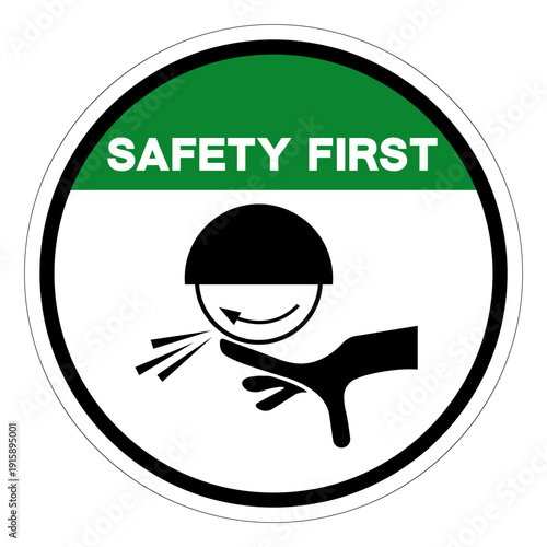 Safety First Rotating Wheel Hazard Symbol Sign ,Vector Illustration, Isolate On White Background Label.EPS10
