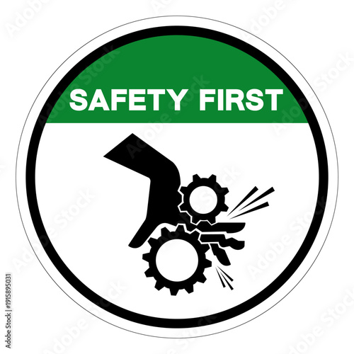 Safety First Rotating Gear Can Nip Hazard Symbol Sign ,Vector Illustration, Isolate On White Background Label.EPS10