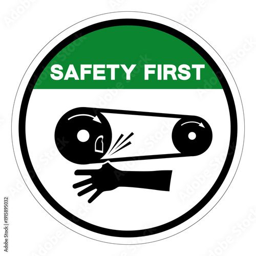 Safety First Rotating Flywheel Hazard Symbol Sign ,Vector Illustration, Isolate On White Background Label.EPS10