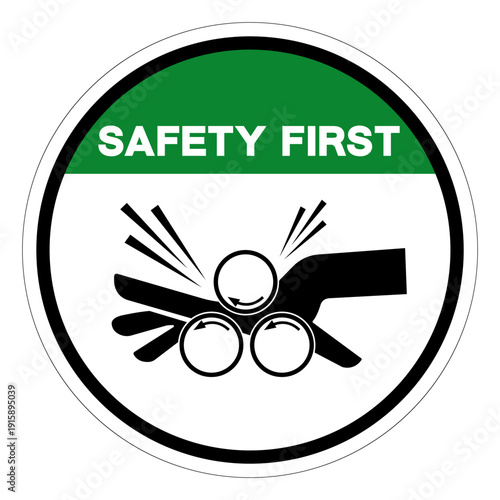 Safety First Rotating Roller on Roll Bender Hazard Symbol Sign ,Vector Illustration, Isolate On White Background Label.EPS10