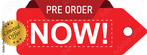 pre order now, order now modern label. For banner, icon, tag, sticker, logo, stamp, icon, symbol, sign. Vector illustration