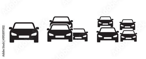 Car Icons: Driving, Transportation, and Vehicle Symbols in Traffic and Group Arrangements