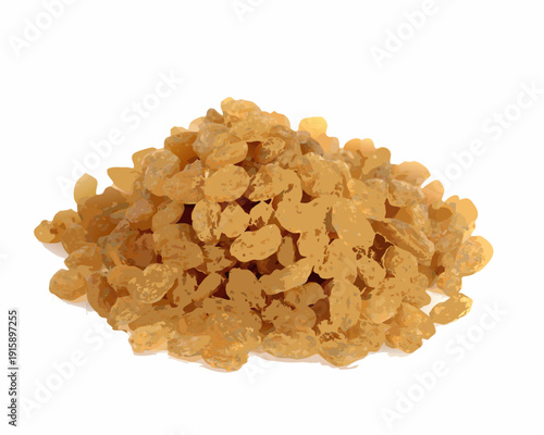 A pile of golden raisins isolated on a plain white background