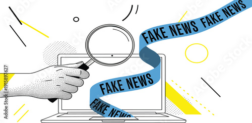 Investigating Fake News on a Laptop with a Magnifying Glass in a Modern Setting