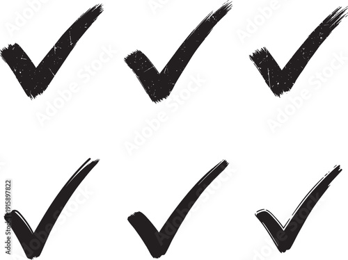 Six black checkmarks in silhouette style