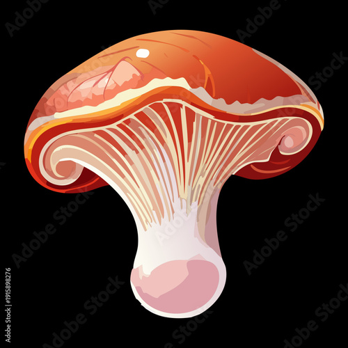 Solitary crimson toadstool with ivory stem for bold nature book covers and wild forest identification - Vector Illustration
